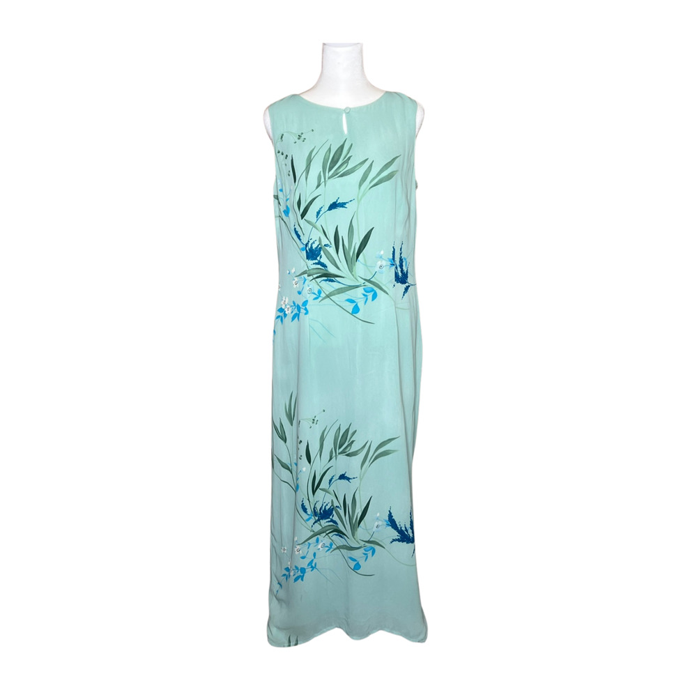 Vtg 90s Casual Corner Maxi Dress 8 Teal Floral Fairy Whimsical Elegant Formal